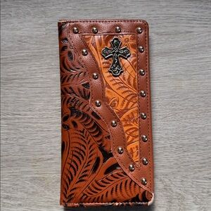 Canyon Sky Cross Wallet Vegan Embossed Leather Southwest Cowgirl Cross Studs